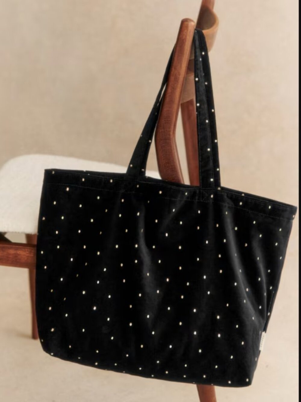 NWT Sezane black velvet gold dot large tote